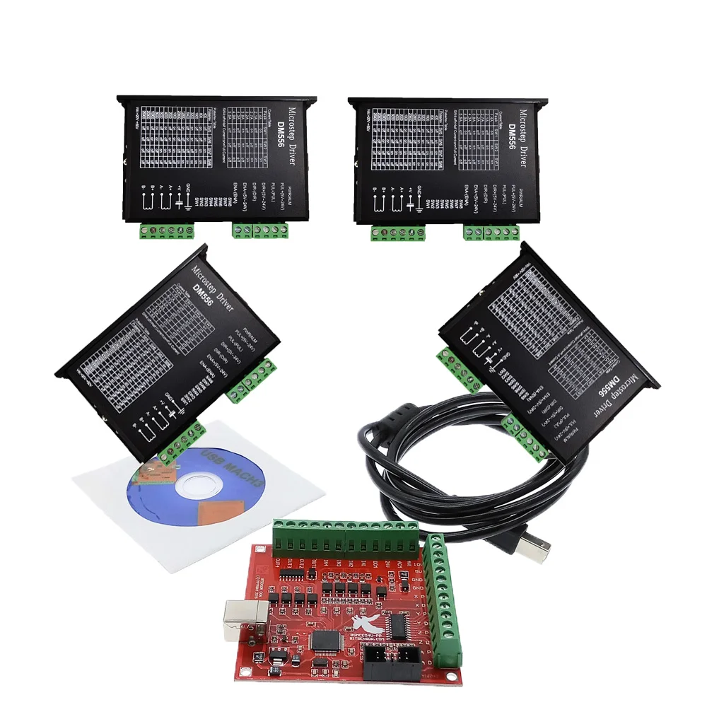 4 осевой Комплект для ЧПУ mach3 usb Драйвер Двигателя DM556 + USB контроллер шагового