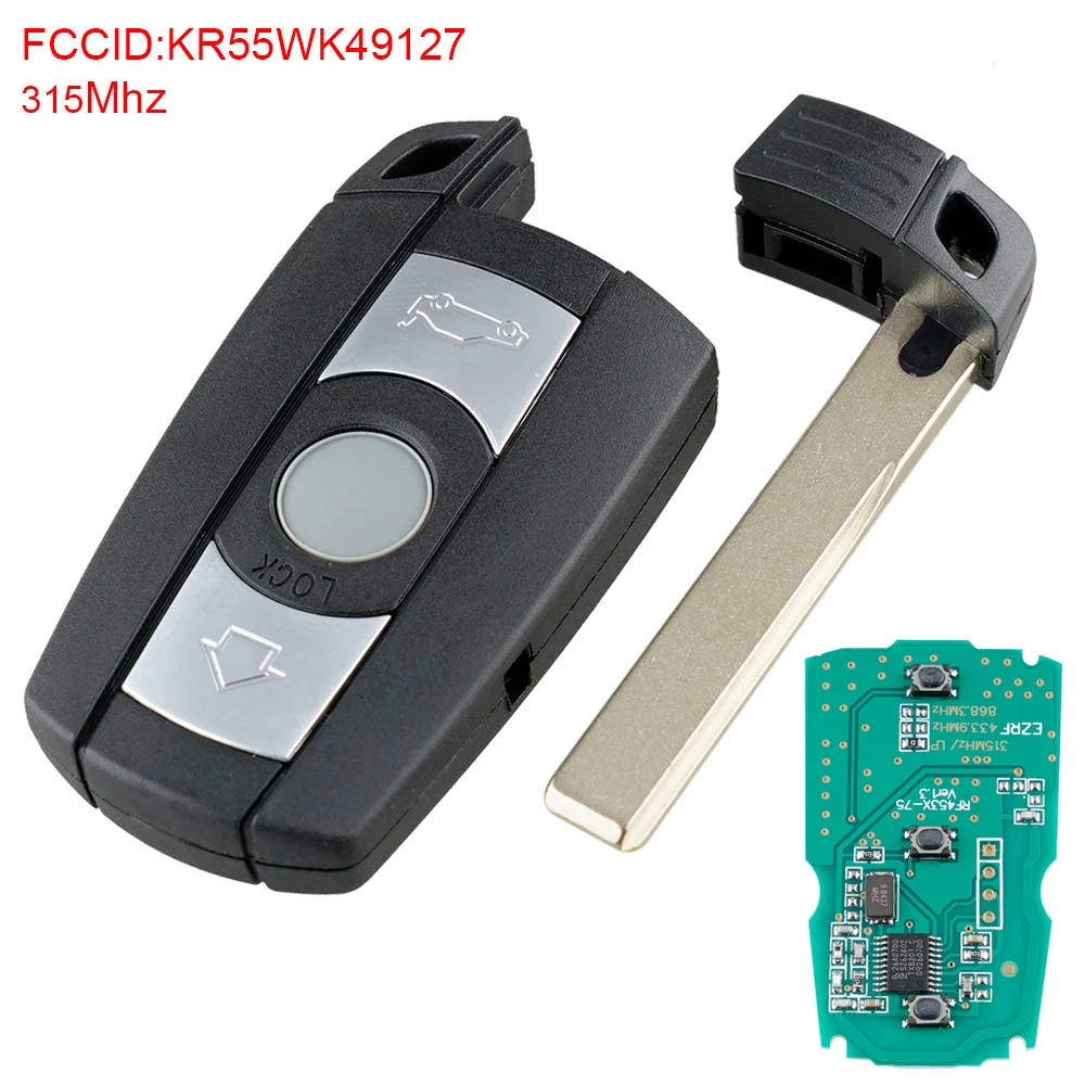 

315Mhz 3 Buttons Remote Ignition Auto Car Key Fob Replacement Keyless Entry PCF7945 Chip KR55WK49127 Fit for BMW CAS3 Cars