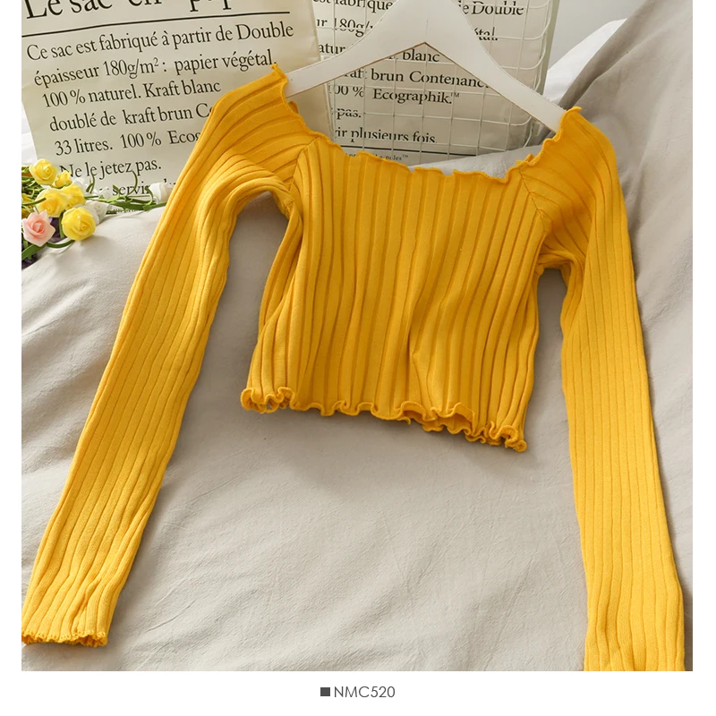 Женские трикотажные футболки с длинным рукавом OUMEA облегающие кроп-топы в