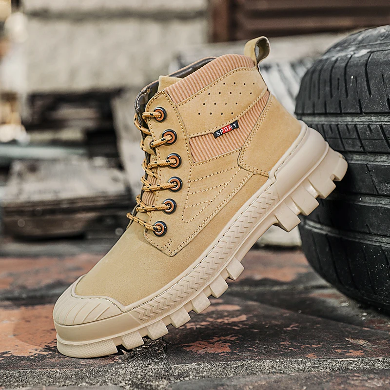 

Мужские замшевые ботинки ручной работы, коричневые ботинки до щиколотки, Повседневная Уличная обувь, Нескользящие мотоциклетные ботинки, ...