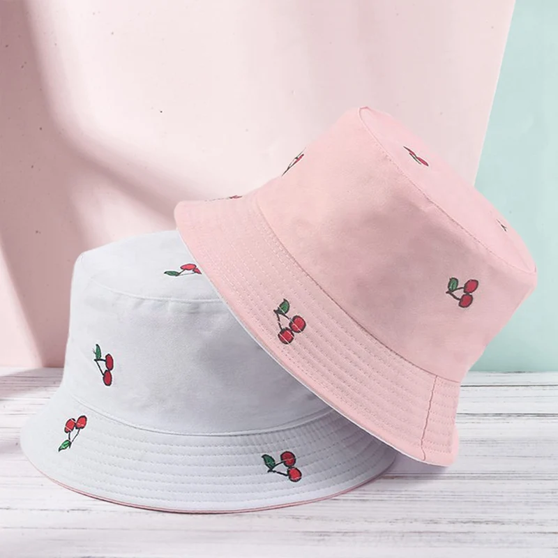 

Panama Fruit Cherry Print Bucket Hat for Men Women Fisherman Hat Two Side Reversible Bob Hat Summer Sun Hat