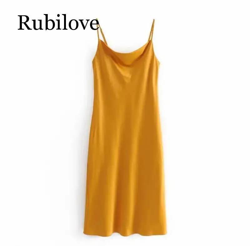 Женское вечернее платье Rubilove длинное атласное желтого цвета на бретельках с