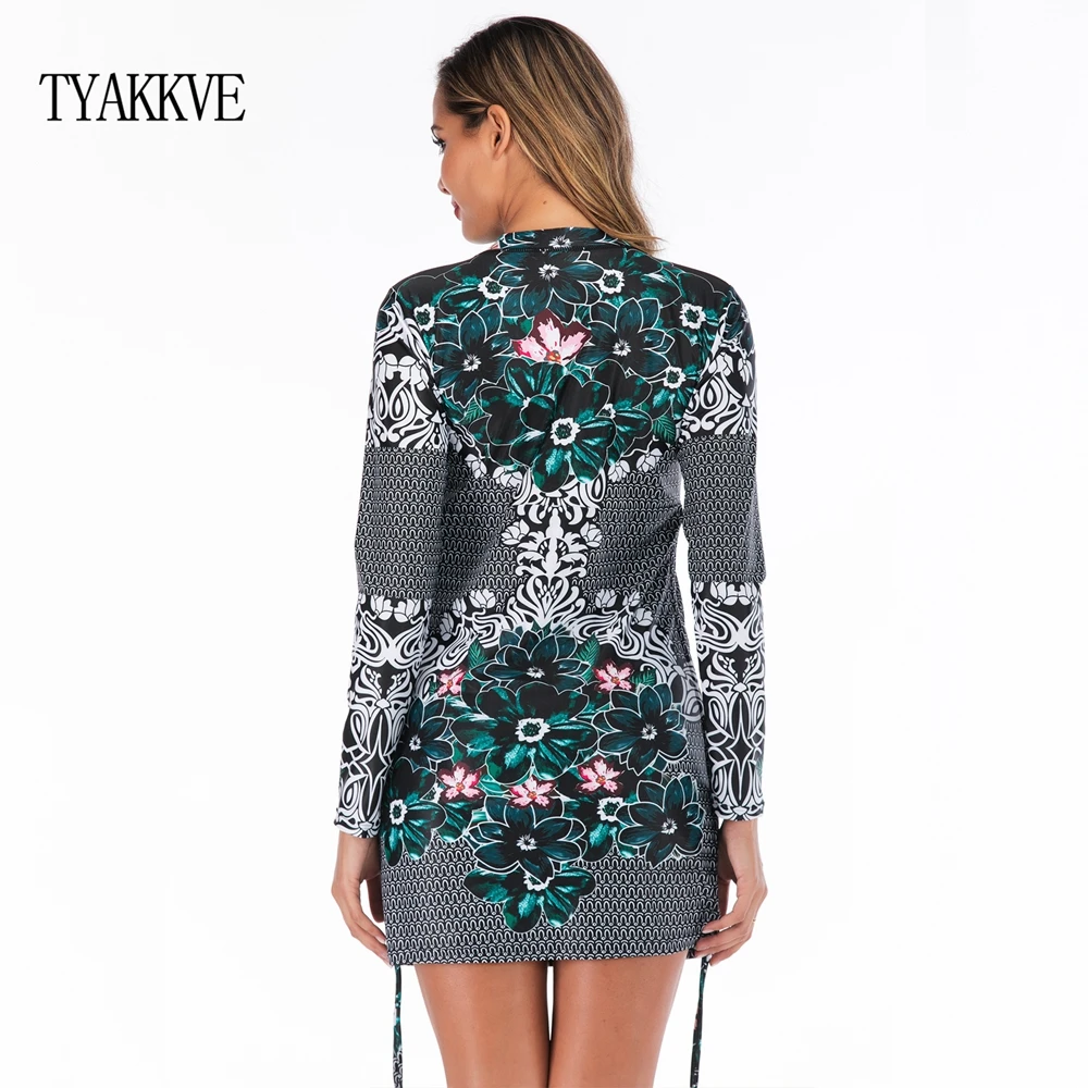 TYAKKVE, Танкини с пуш-ап, юбка, женский купальник размера плюс, 2 предмета, Ретро стиль, принт, купальный костюм, длинный рукав, купальник, пляжная одежда XXL