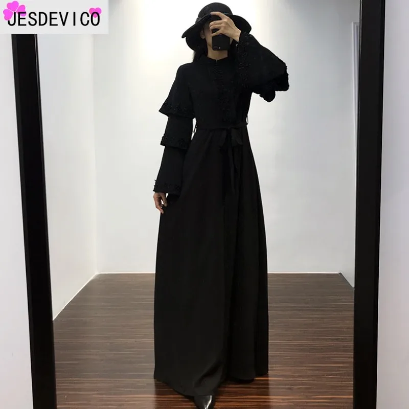 Черный Халат abaya Femme Дубай исламский мусульманский рукав колокол платье Caftan