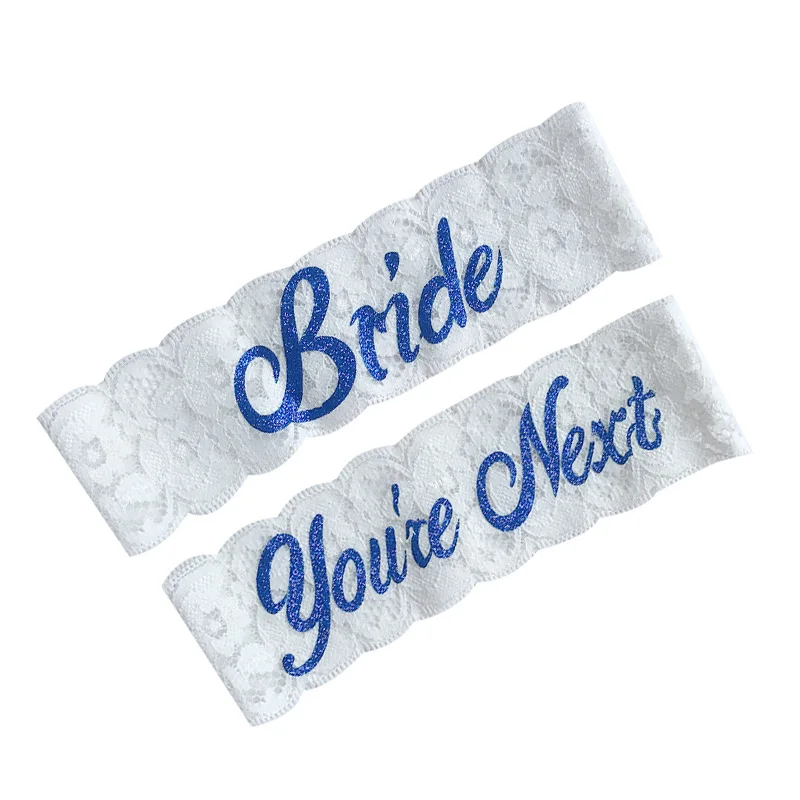 Фото Подвязки для невесты подвязки свадьбы вышивка искусственные синие кружевной