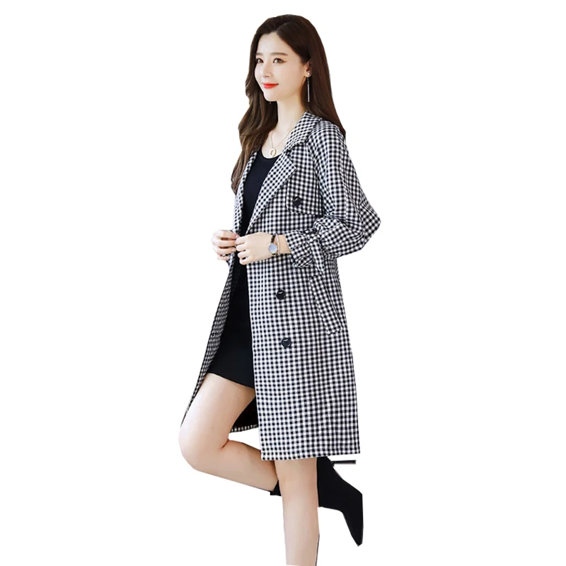 

2022 Весенняя женская клетчатая ветровка, НОВАЯ шикарная Женская Осенняя куртка, Женское пальто-Тренч, верхняя одежда