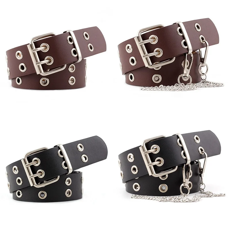 Женский ремень с двумя рядами белый прозрачный двойной пряжкой на талии