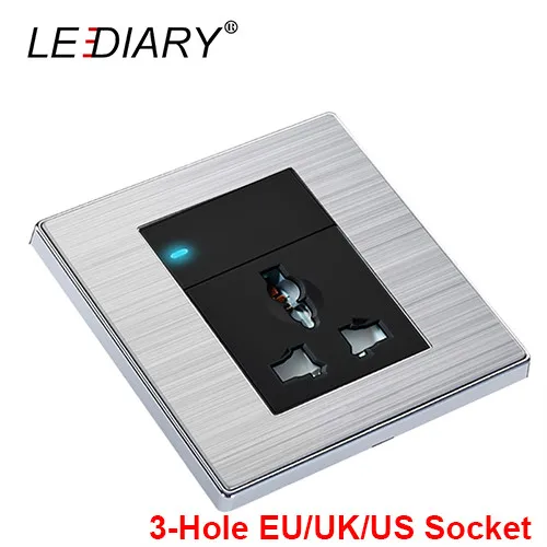 Three Hole EU US UK LEDIARY качество ЕС/США/Великобритания универсальная настенная розетка с выключателем 1-банда/2-банда 1-Way AC 110 V-250 V 3-Pin 3-Hole/6-Hole 13A для дома декабря - Тип: Three Hole EU US UK