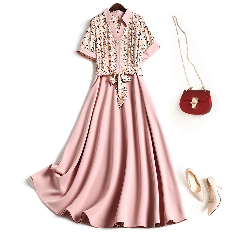 

French retro 2021 summer new elegant temperament print lapel waist A-word dress willon green dress woman dress dress for women