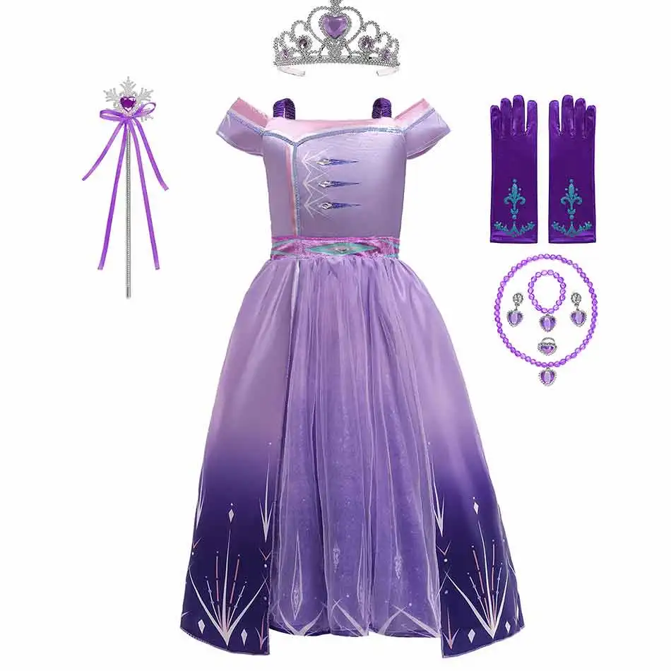 Маскарадное платье принцессы Снежная королева Эльза 2 фиолетовый костюм для
