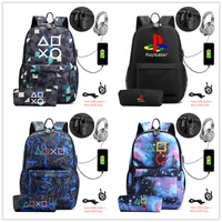 2 pcslot canvas backpack with pencil case school bag for teenagers usb charging laptop sport bags rucksacks