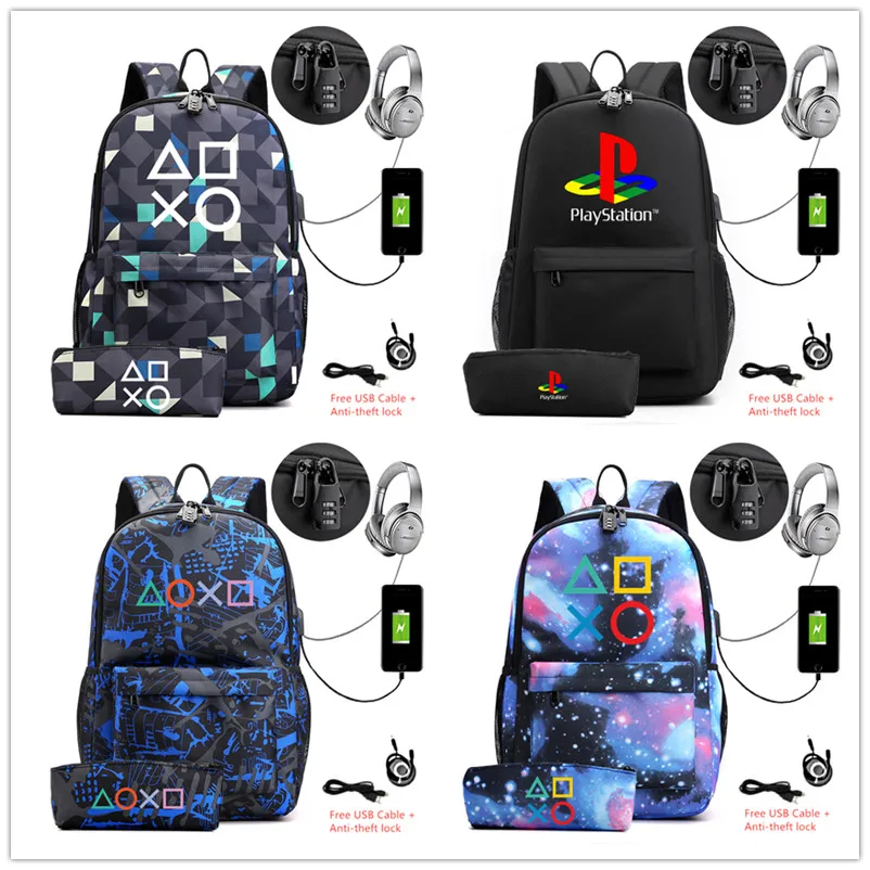 Холщовый Рюкзак с пеналом для PS4 Playstation 2 шт./лот школьная сумка подростков