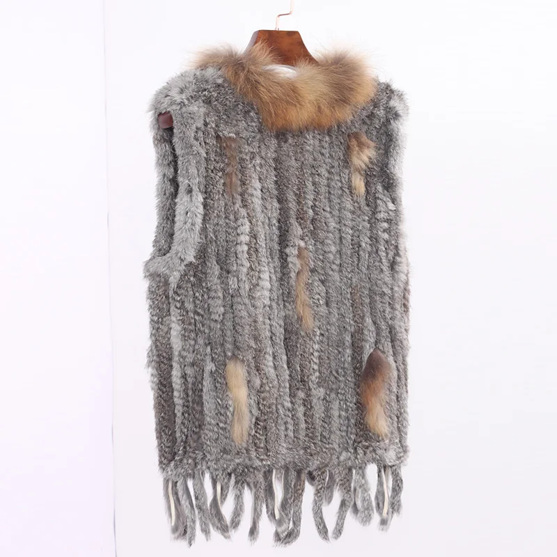 Жилет из натурального кроличьего меха с воротником енота вечерние куртки