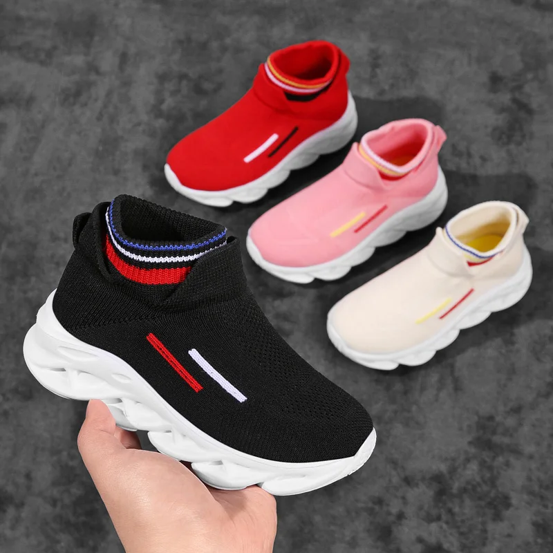 

2021 Children Casual Shoes Boys Running Summer Black Air Mesh Footwear Kids Shoes for Girl Light Sock Sneakers Soft Red Spring