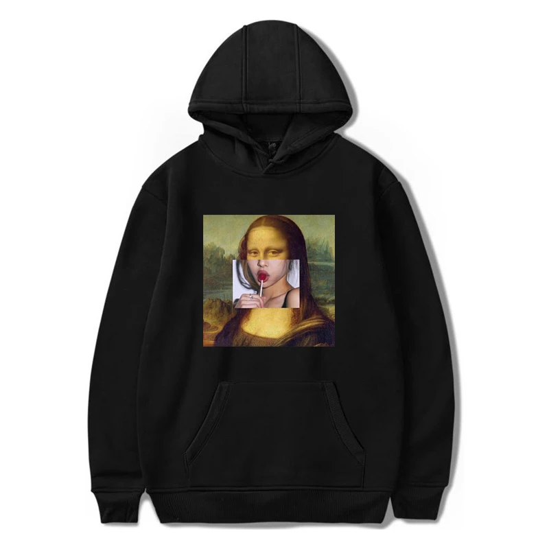 Mona Lisa cartoon funny print Men's sweatshirts Clothes Harajuku fashion Hip-hop Unisex Tops spoof Casual Streetwear Hoodies Men | Мужская