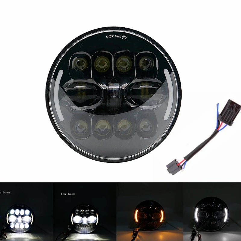 55w Halo light black " светодиодный светильник на голову для мотоцикла 40 Вт 90 Вт 60 Вт 75 Вт дальнего ближнего света DRL Дневной ходовой светильник 6000 К 12 В 24 В для Harley FLD Touring Softail - Цвет: 55w Halo light black