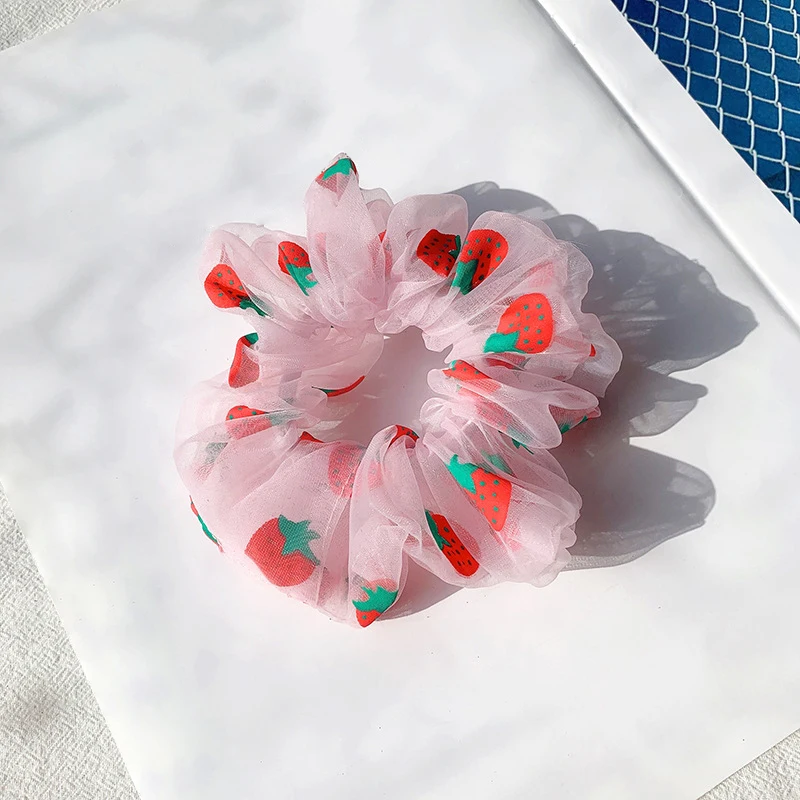 

Fashion Japan and South Korea Fashion Big Tie Rope Strawberry Print Hair Cord Leather Band Hair Accessories