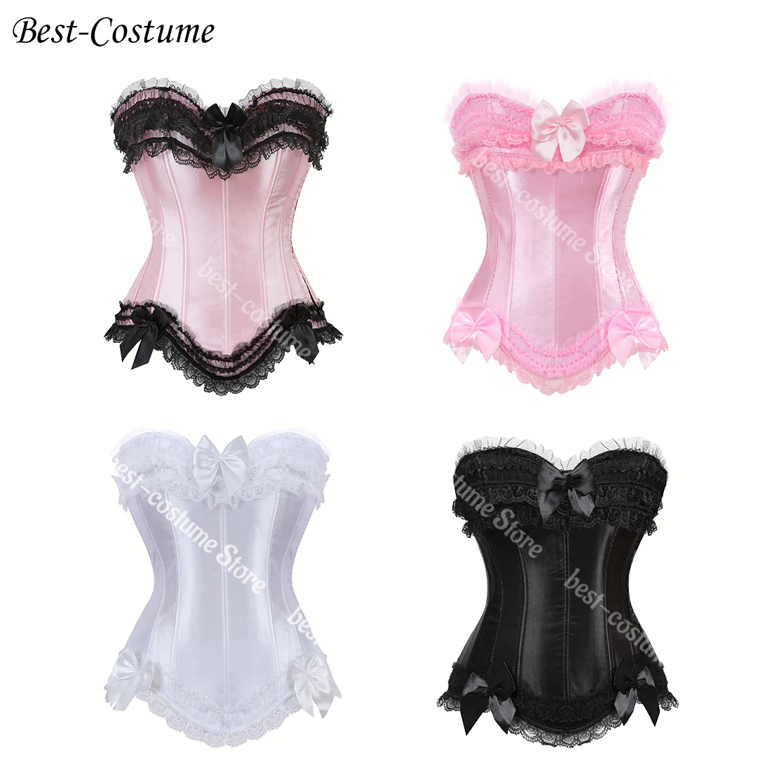 

Женский атласный корсет-бюстье, черный или розовый корсет с бантом