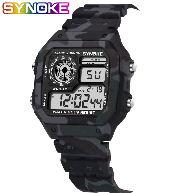 SYNOKE детские цифровые часы спортивные водонепроницаемые 7 красочные светящиеся