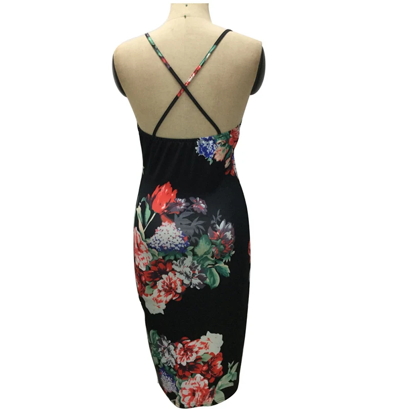 

Women's sexy halter floral beach dress ladies sleeveless side slit mini summer dress lace deep V-neck hollow party dress