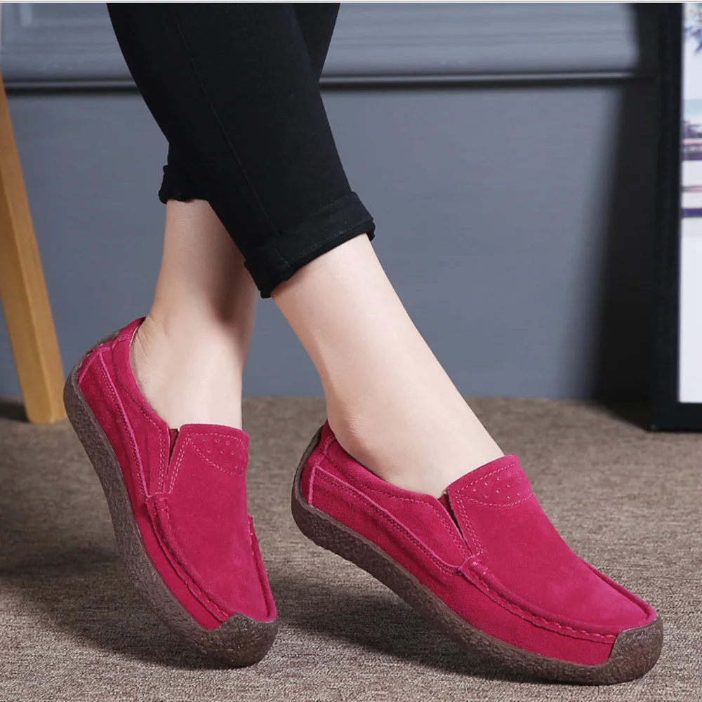 Размера плюс 42 женская обувь из натуральной кожи Женские слипоны на плоской