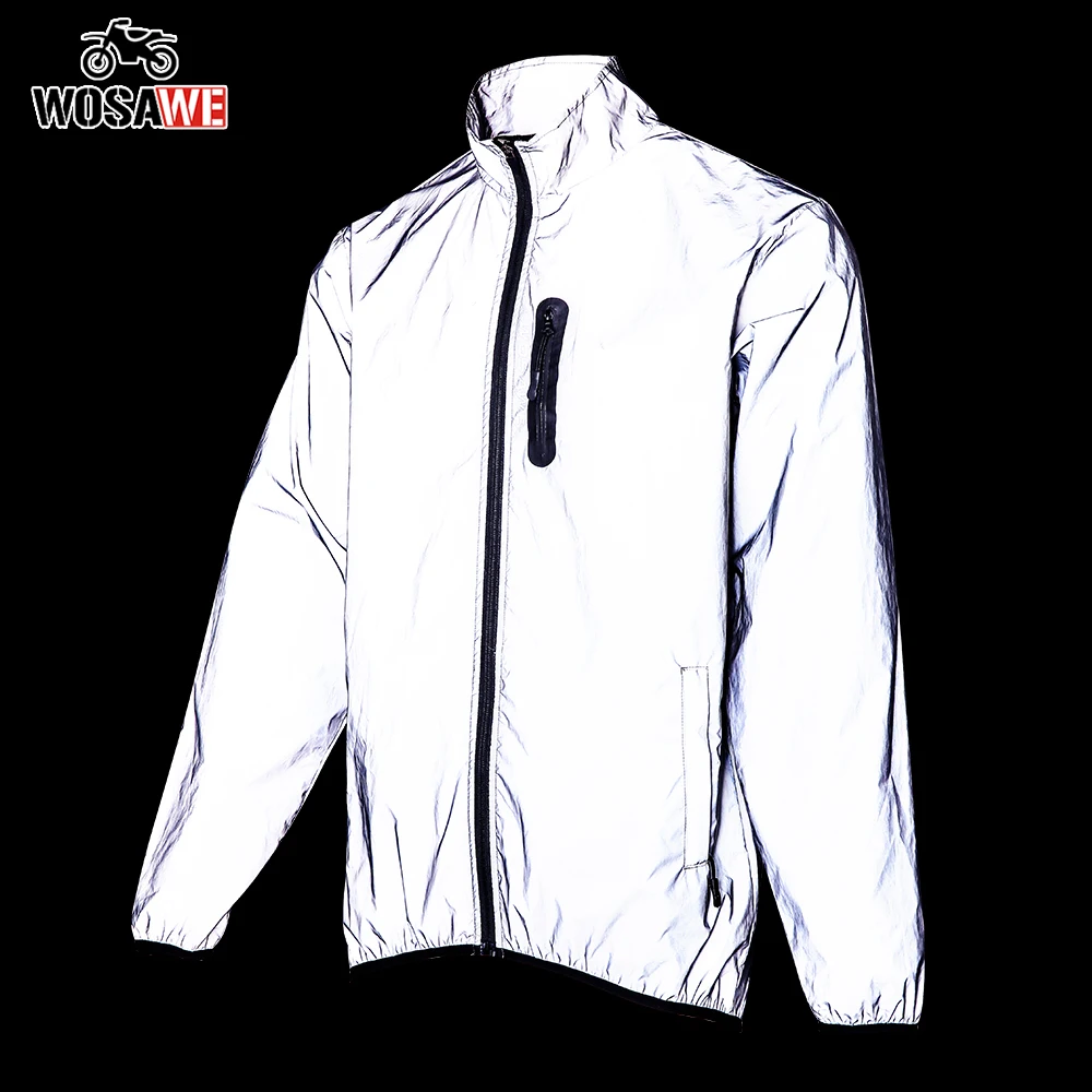 

WOSAWE Winter Autumn Men's Motorcycle Full Reflective Jacket Night Glowing Bomber Windproof Rainproof Warm bike Windbreaker