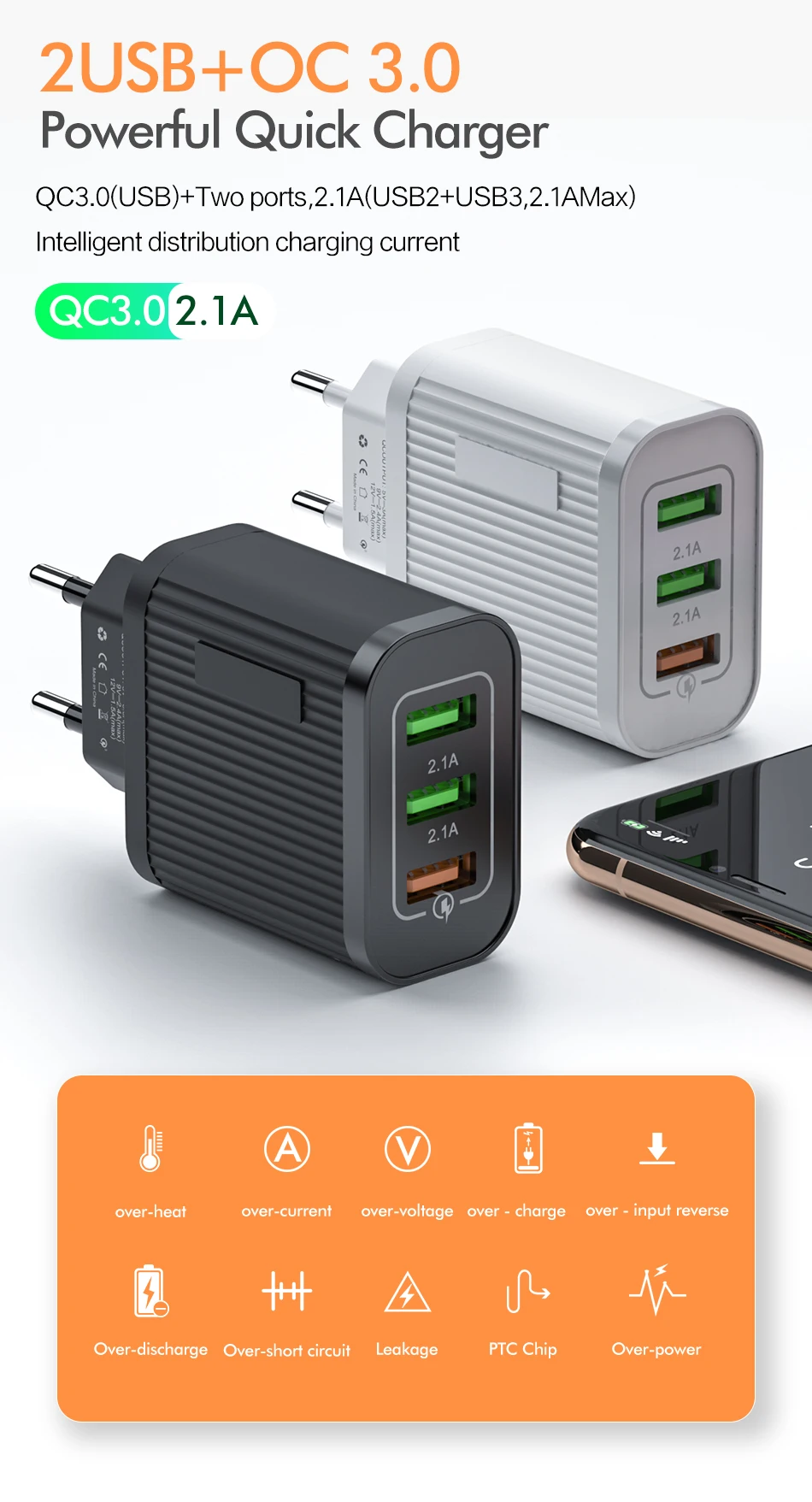 Зарядное устройство для телефона для iPhone 11 X samsung Xiaomi Быстрая зарядка QC 3,0 супер быстрое дорожное настенное зарядное устройство для мобильного телефона адаптер