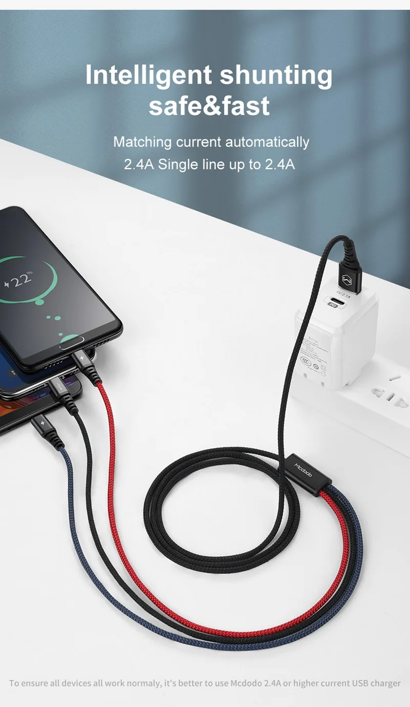 MCDODO 3 в 1, 3 А, USB кабель для мобильного телефона, Micro usb type-C, зарядный кабель для iPhone XS, huawei, samsung, S10, зарядный кабель type-C