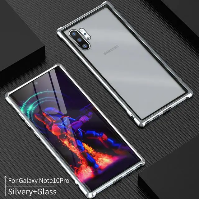 Роскошный Алюминиевый металлический чехол для телефона ромб для samsung Galaxy Note 10/Pro задняя крышка из закаленного стекла для samsung Note 10 Plus - Цвет: Серебристый