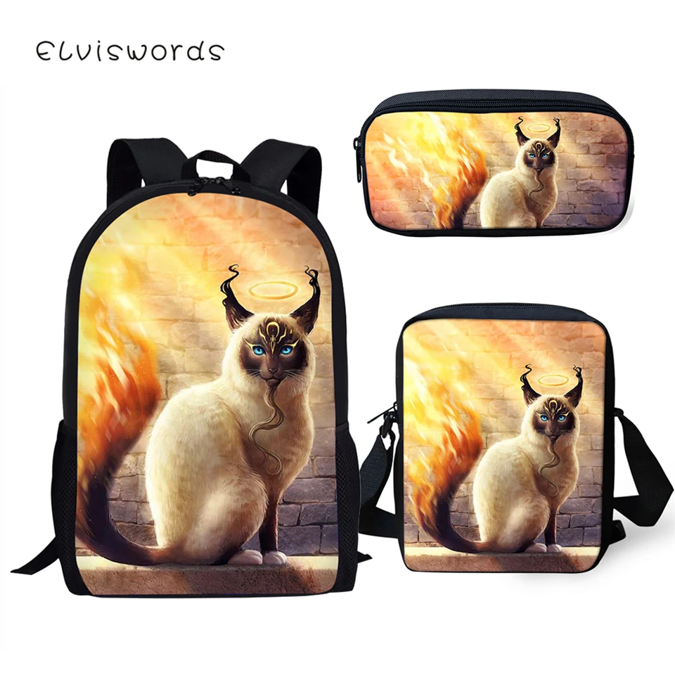 ELVISWORDS модный детский рюкзак Фэнтези коты узор для девочек книга сумки мультфильм