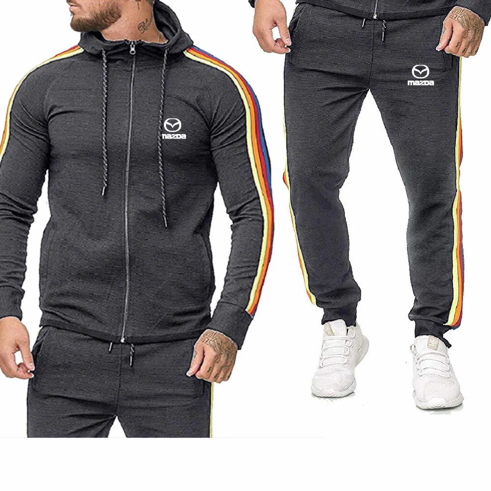

2021 Spring Autumn Men's Hoodie Mazda Car Logo Print Cotton Fashion Men's sweatshirt + sweatpants Suit 2pcs