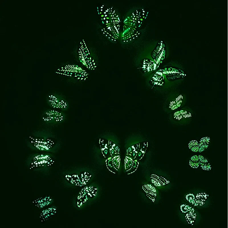 

12pcs Luminous Butterfly Design Decal Art Wall Stickers Room Magnetic Home Decor Diy Stickers Stickertjes Wallpaper Decoration