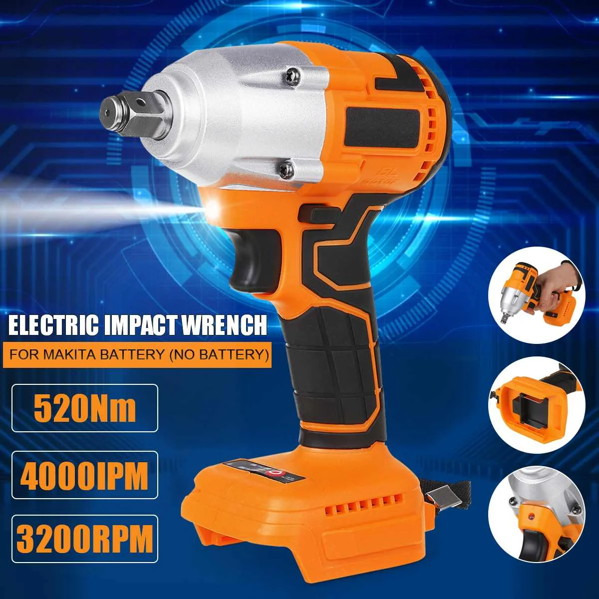 

New 388VF 3200RPM Cordless Electric Wrench 18V 520N.M Torque 1/2 inch Cordless Electric Power Screwdriver Drill Power Tools