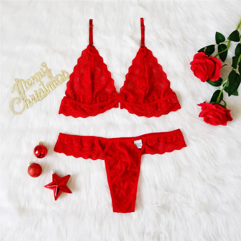 Рождественский комплект нижнего белья из 2 предметов женского красного цвета с