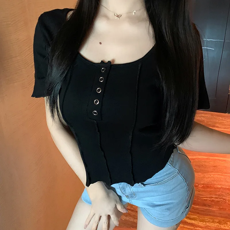 

Korean Summer Slim O-Neck Short Sleeve Large Size T Shirt Fashion Women's Tunic Big Size Crop Tops Women Clothing 2021