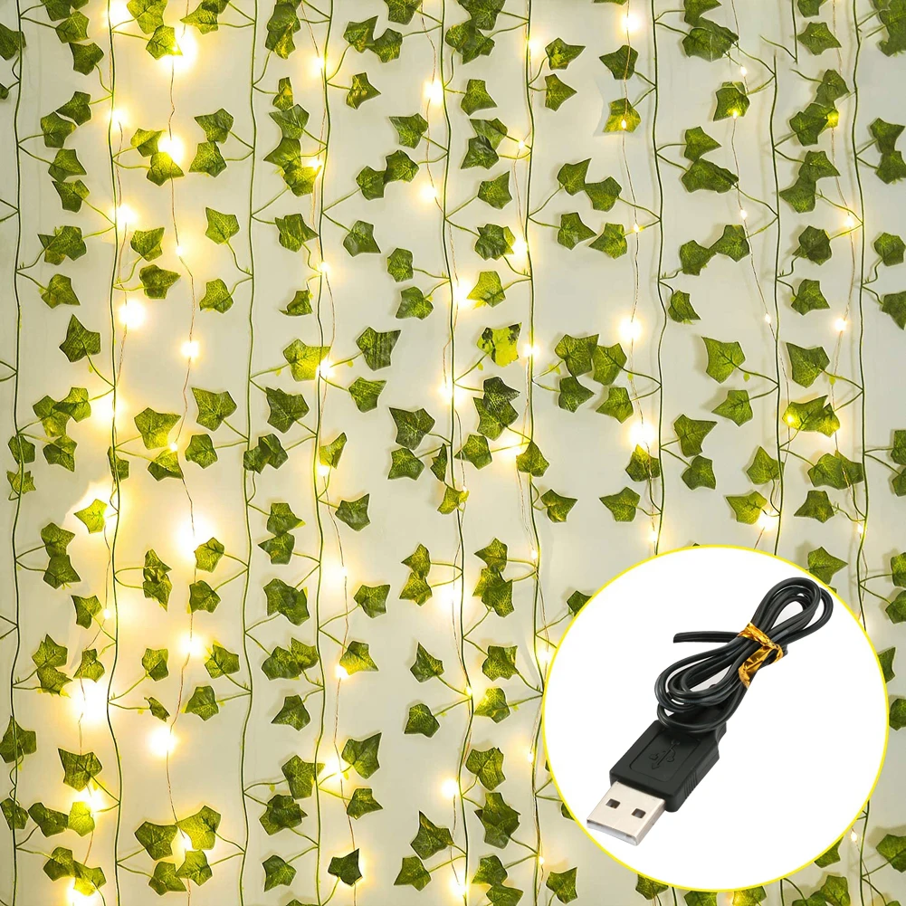 Светодиодная гирлянда с искусственными растениями 1 шт. зелеными листьями плюща