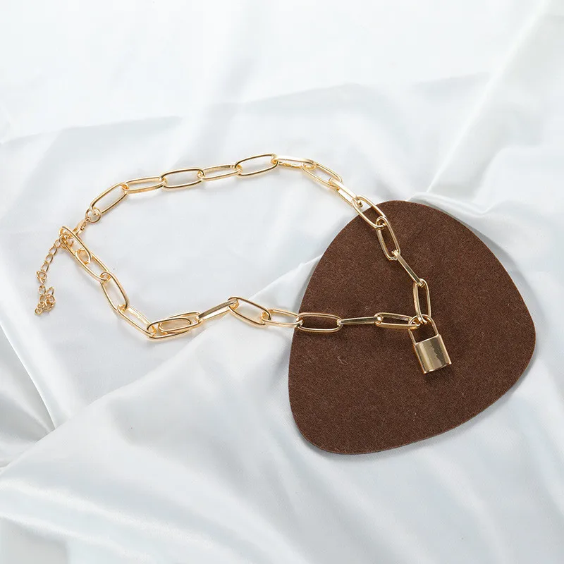 Lock Pendants Punk Necklaces for Women Gold Color Hollow Chain Personality Female Neck Jewelry gothic Decoration | Украшения и