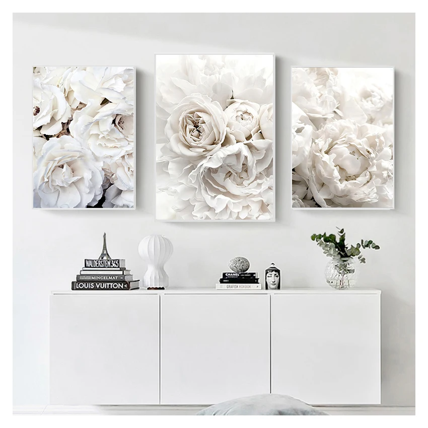 Peony Rose White Flowers Garden Nordic Posters And Prints Wall Pictures For Living Room Decor Art Canvas Painting Bloom |