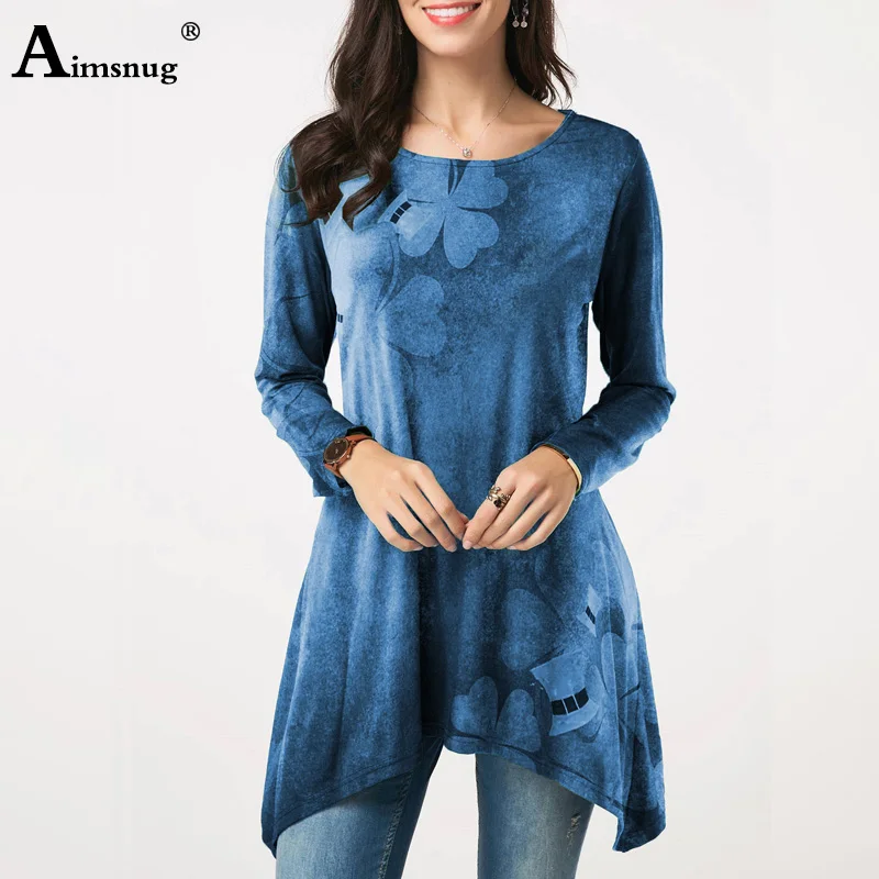 Женская футболка с принтом клевера размера плюс 5XL весна и осень 2020 асимметричная