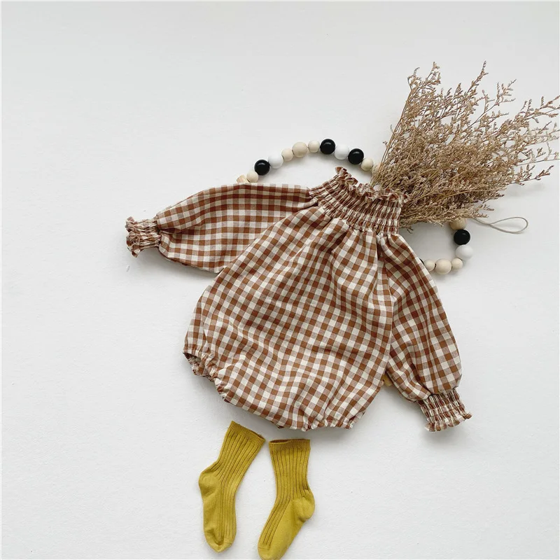 Детские комбинезоны принцессы для новорожденных Клетчатые топы девочек Милые