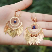 evil eye earrings dangle for women girls gold plated leaf shape tassel earrings middle east arab muslim luxury jewelry earrings