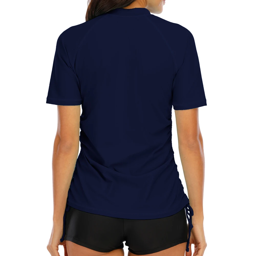 Women Swimwear Shirts Surf Half Zip Rashguard Top Side Bandaged Diving UPF 50+ Swimsuit Rash Guard