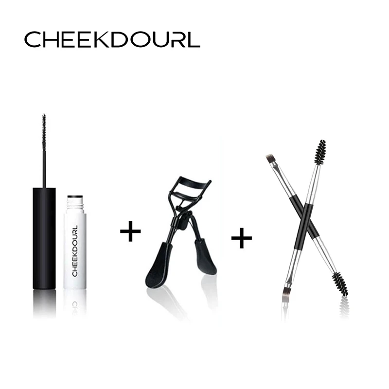 

CHEEKDOUR волоконная водостойкая стойкая тушь для ресниц + Портативная двойная кисть для бровей + металлические щипцы для завивки ресниц Набор д...