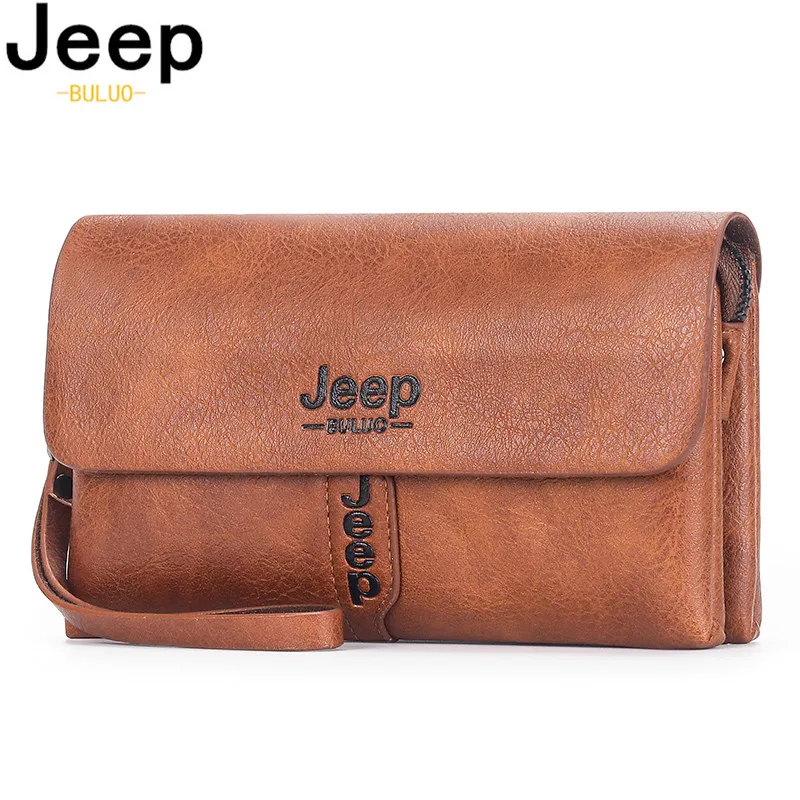 

JEEP BULUO Mens Wallet Clutch Bag PU Leather Coin Purse Long Fashion Business Style Men's Handbag Card Bags Soft Key Bag