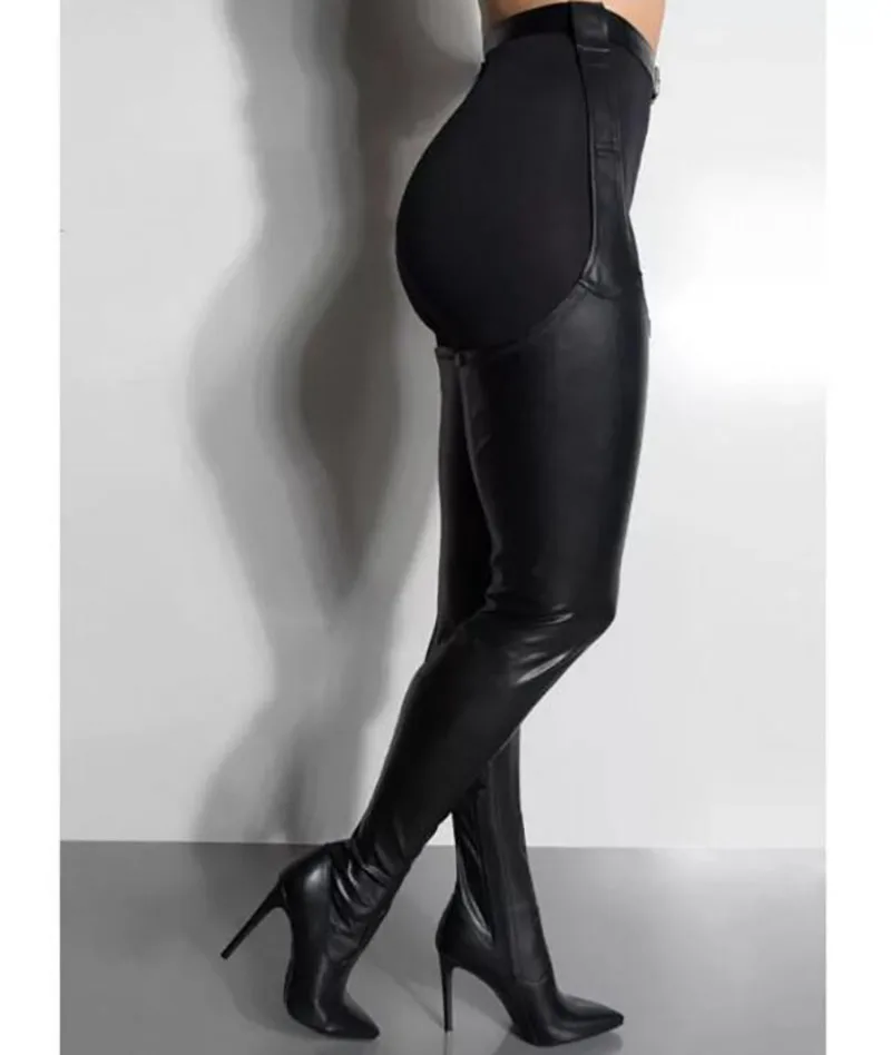 Plus Size 42 Leather Over The Knee High Boots Women Black Sexy Pants Boots One Boots Catwalk Women's Shoes thigh high boots