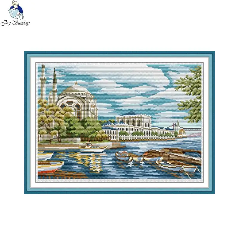 

Riverside beautiful scenery cross stitch pattern embroidery set printed canvas needlework 11CT 14CT DIY kit home decor painting
