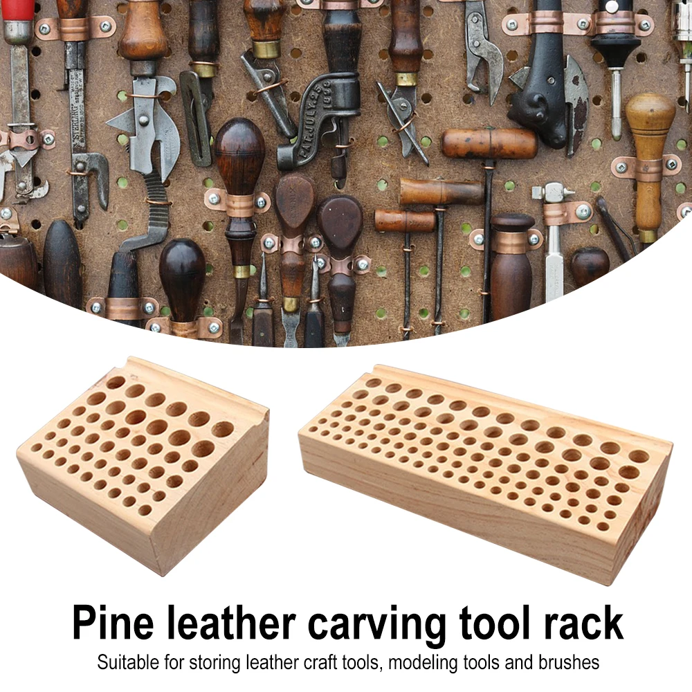 

46 Holes /98 Holes Wooden Leathercraft Rack Stand DIY Tamping Punching Tools Holder Organizer Storing Leather Tool Storage Box