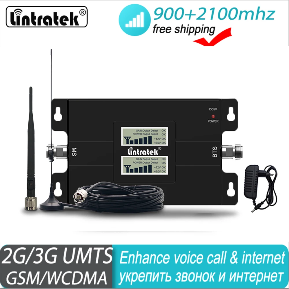 Lintratek 3g 2g 900 2100 lcd двухдиапазонный мобильный усилитель сигнала GSM 900mhz WCDMA UMTS 2100mhz
