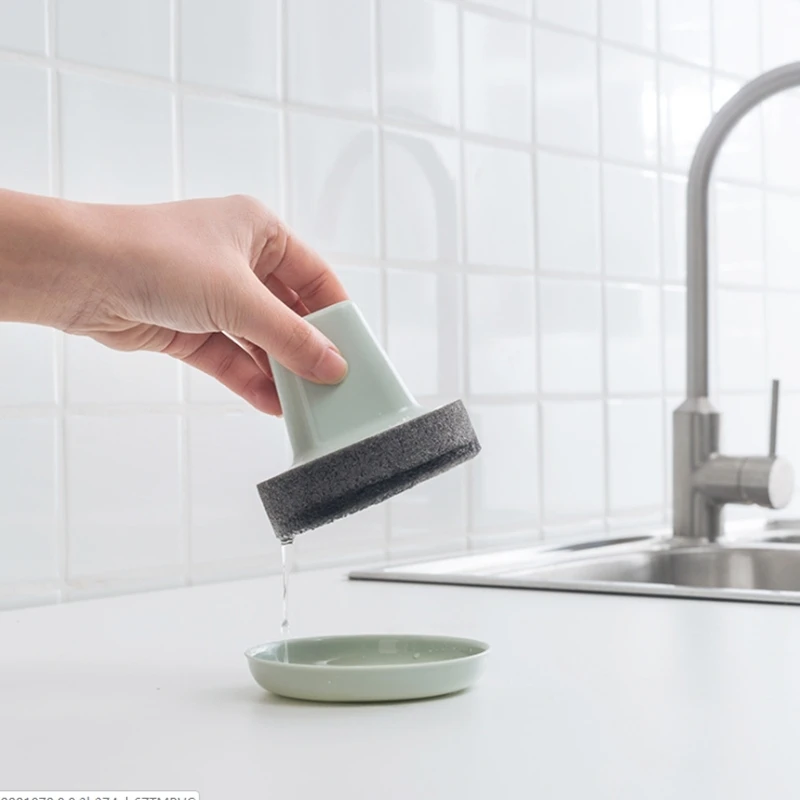 New Handle Sponge Brush Household Cleaning for Kitchen Dish Pot Scrubber Bathroom Tile Shower Bathtub Scouring | Дом и сад
