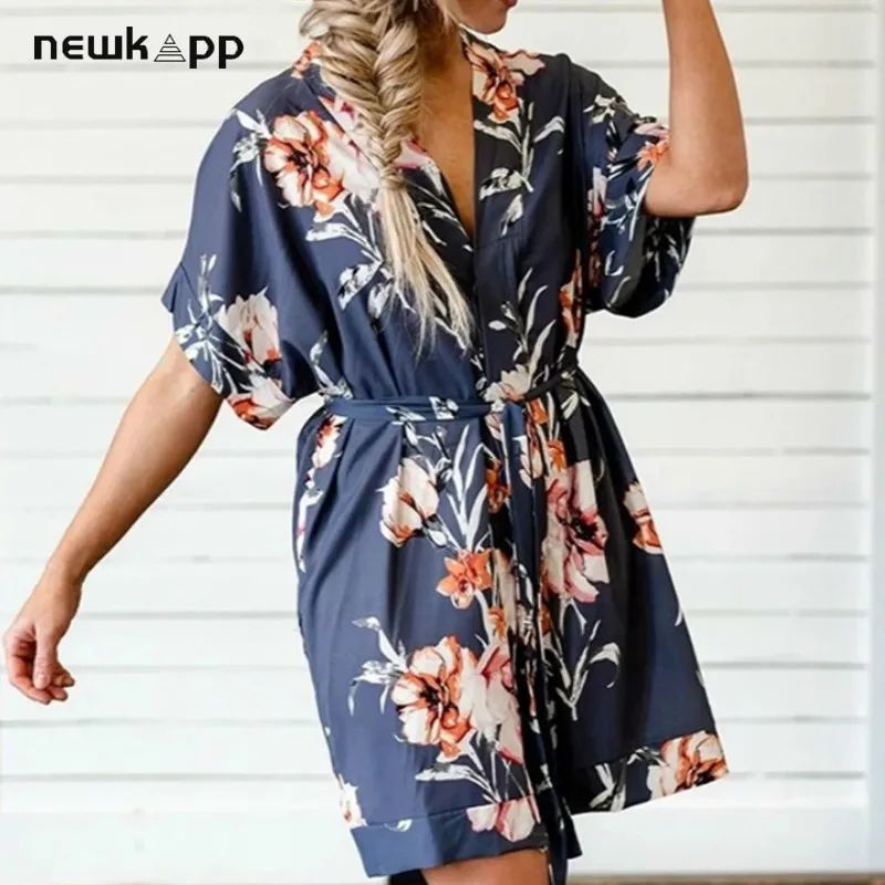 Женское платье с коротким рукавом и цветочным принтом повседневное пляжное на